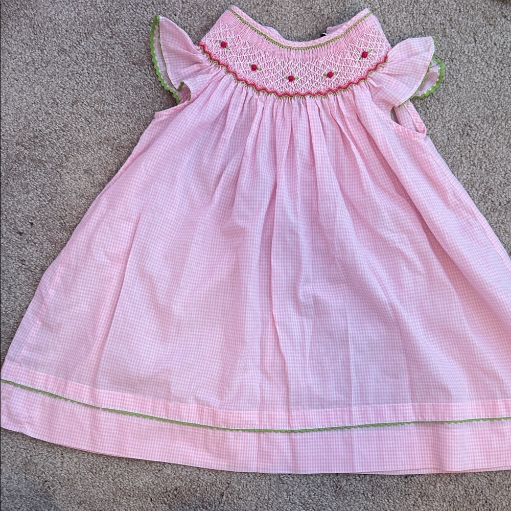 Rare Editions Pink Gingham Dress with Green Trim